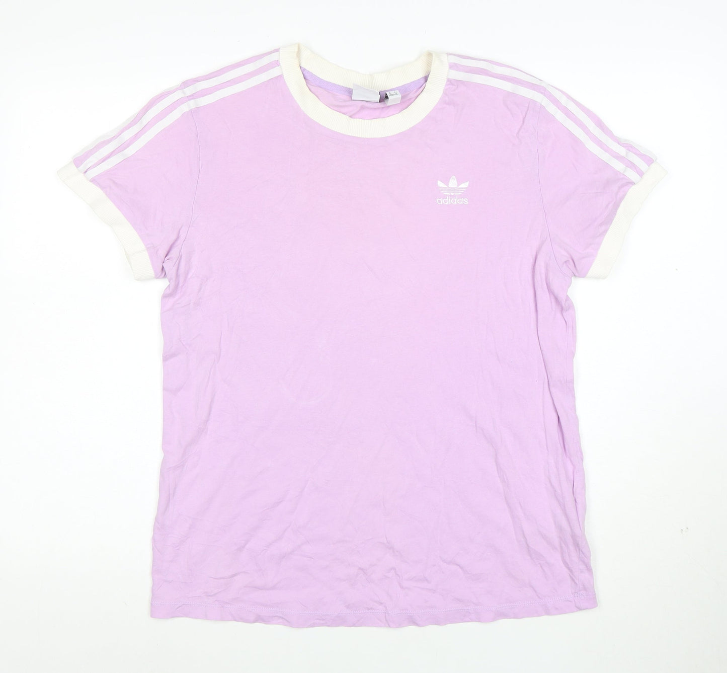 Adidas Womens Purple Ringer T-Shirt Size 10 Short Sleeve Cotton Top