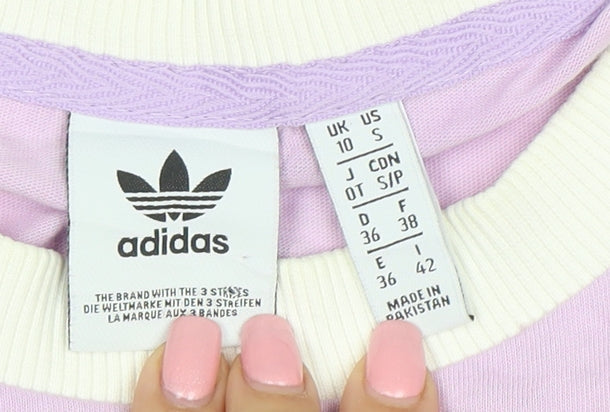 Adidas Womens Purple Ringer T-Shirt Size 10 Short Sleeve Cotton Top