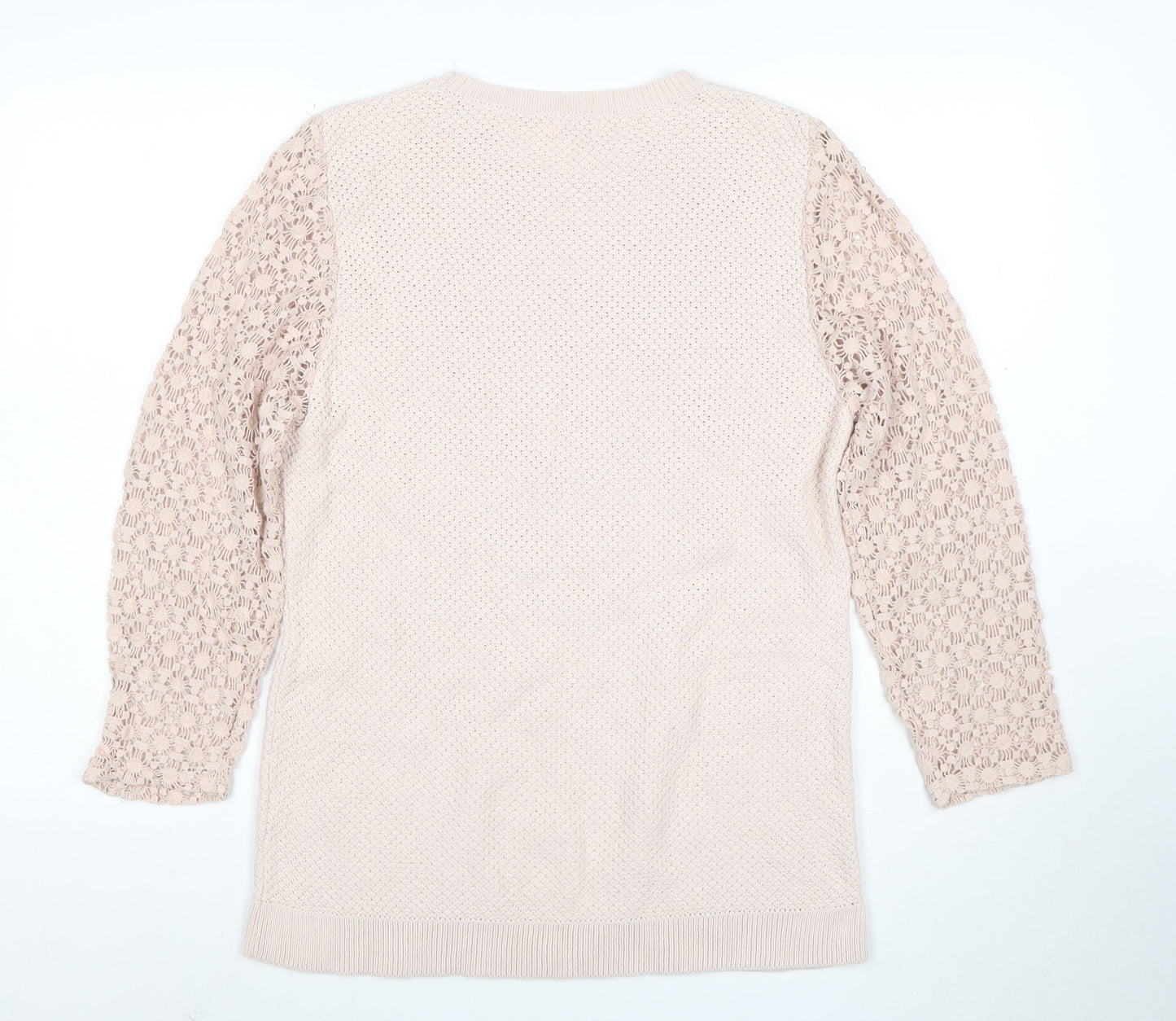 Cotton Traders Women Pale Blush Cotton Lace Sleeve Jumper Size 16