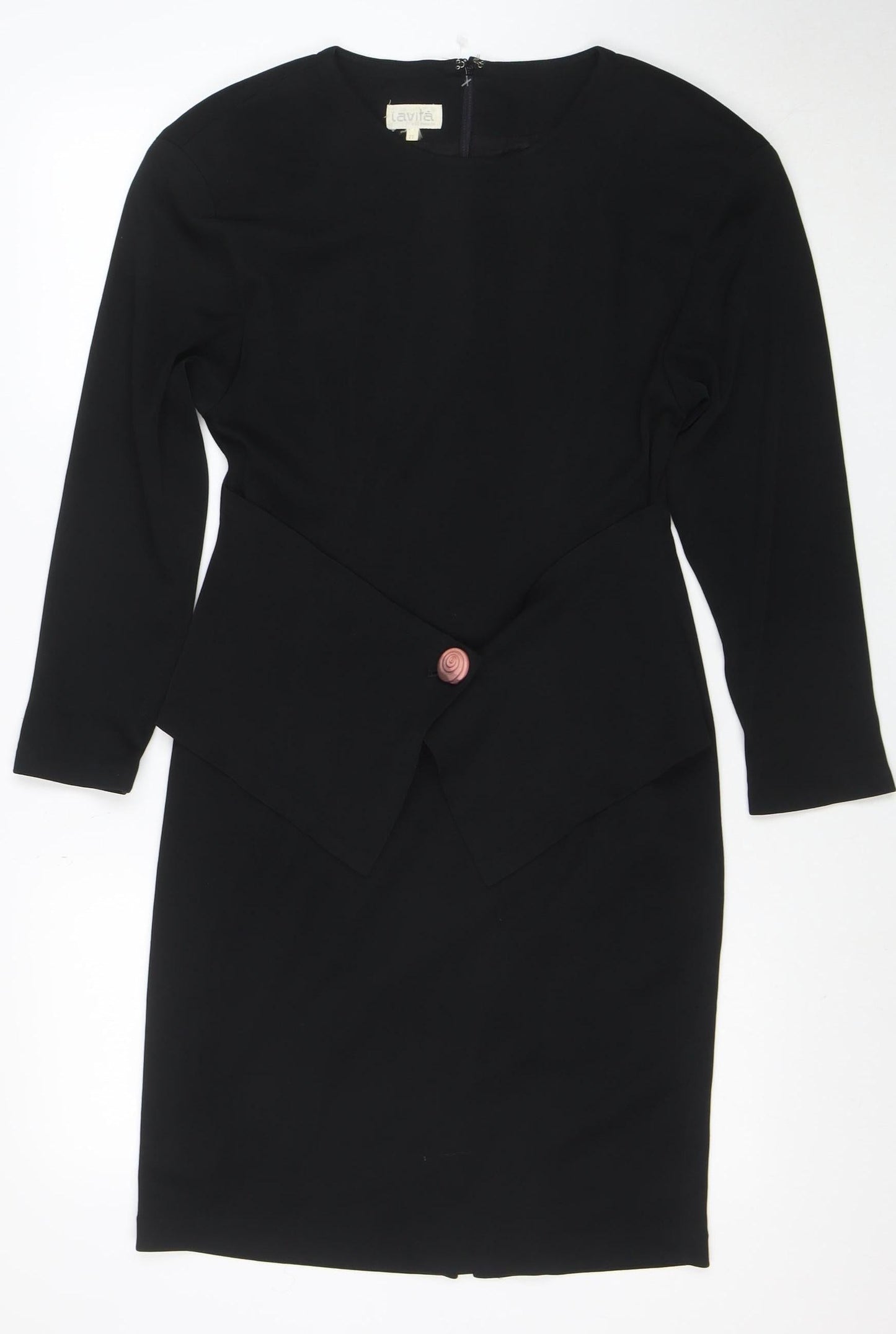 Lavati Women Black L Vintage Sheath Knee Length Long Sleeve Dress