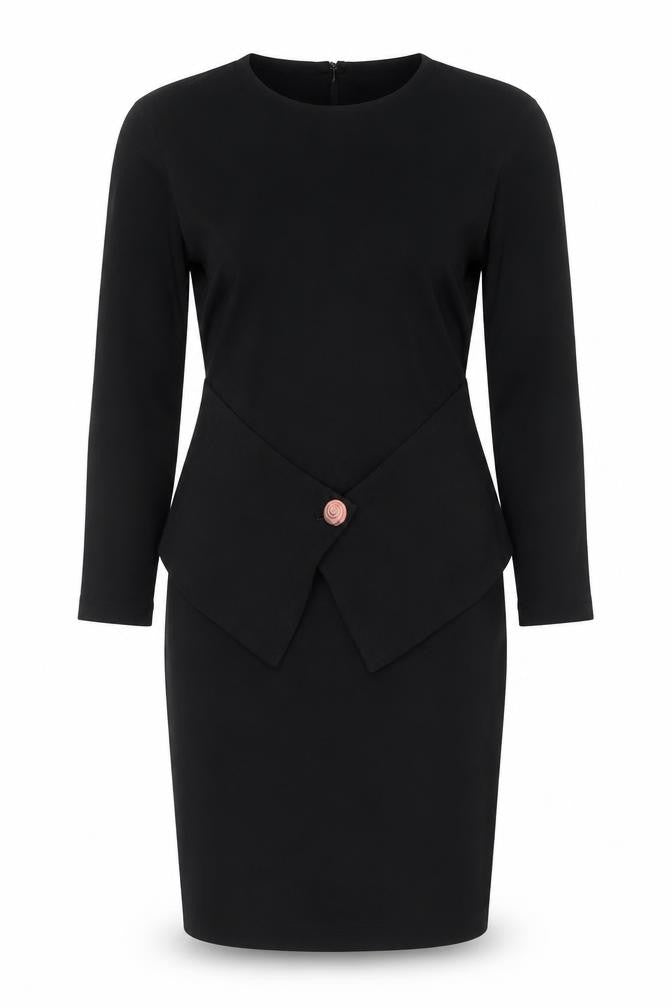 Lavati Women Black L Vintage Sheath Knee Length Long Sleeve Dress