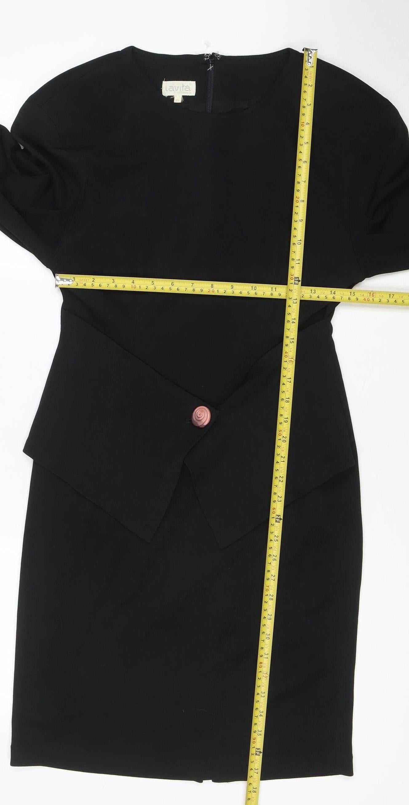 Lavati Women Black L Vintage Sheath Knee Length Long Sleeve Dress