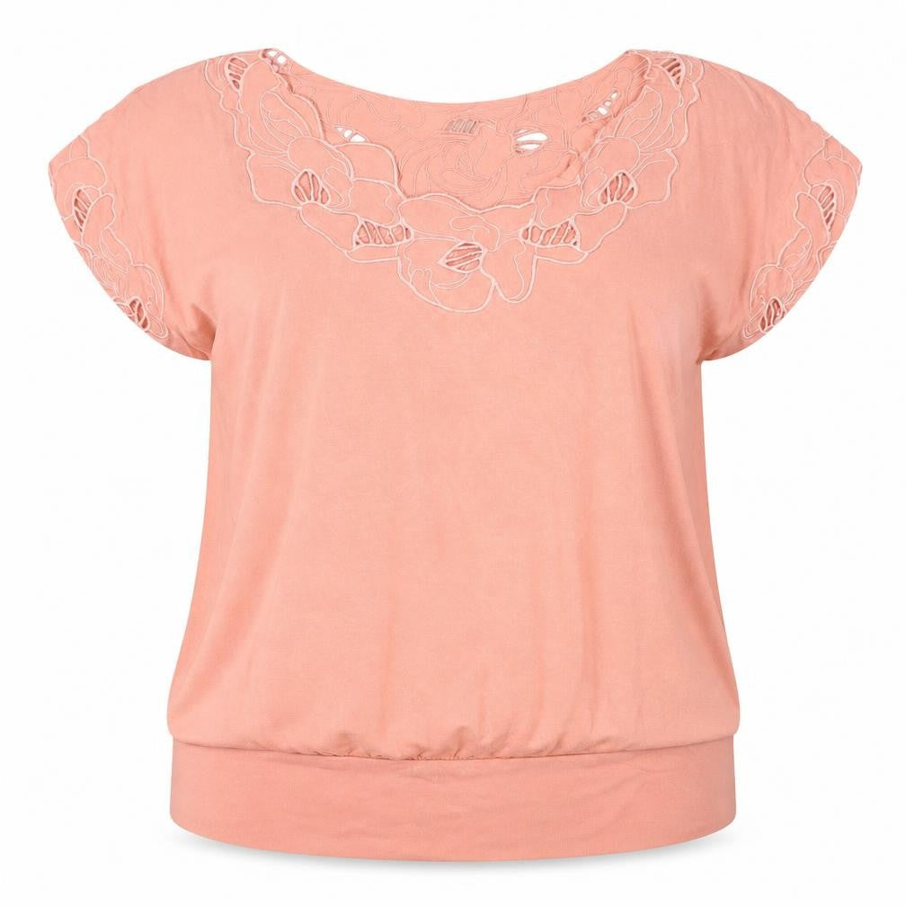 RJR.John Rocha Women Pink Floral Embroidered Petite Viscose Tunic Top Size 16