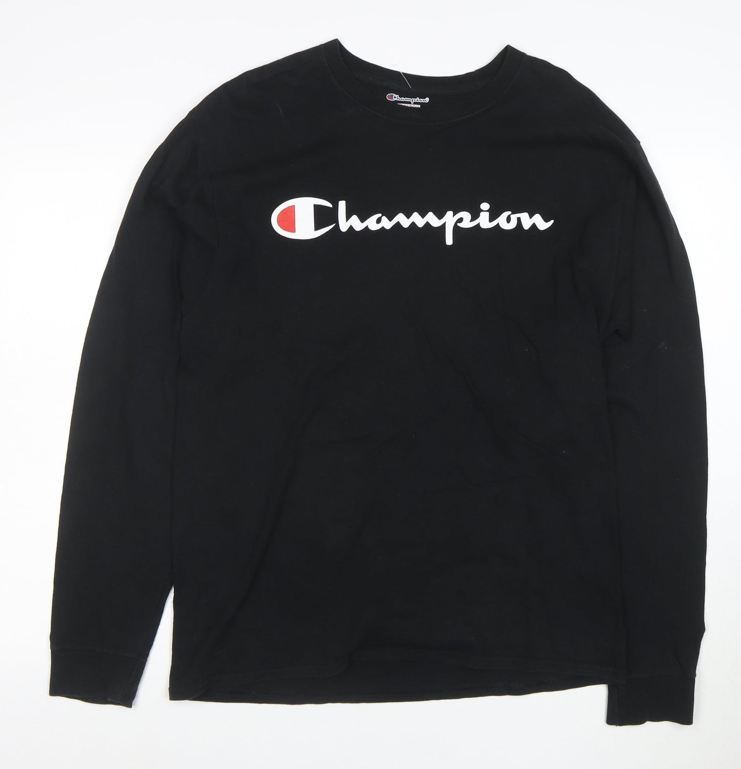 Champion Men's Black Long Sleeve Logo T-Shirt Size L