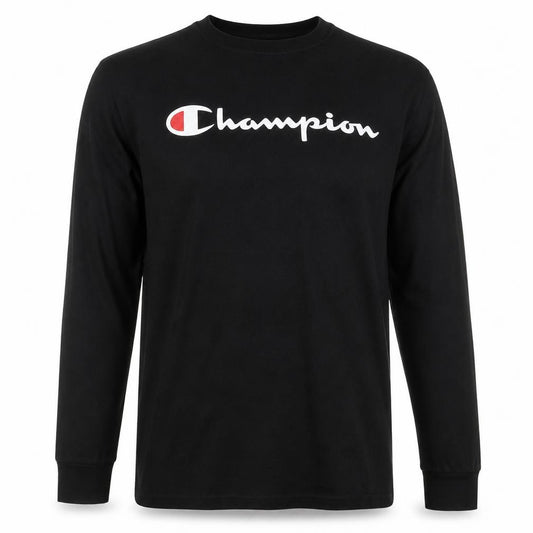 Champion Men's Black Long Sleeve Logo T-Shirt Size L