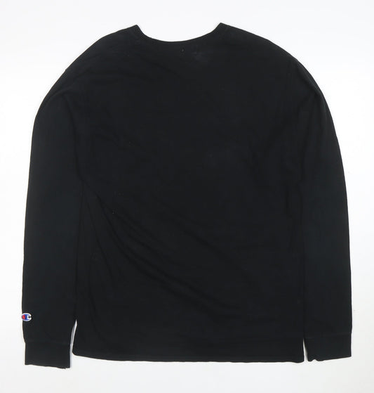 Champion Men's Black Long Sleeve Logo T-Shirt Size L