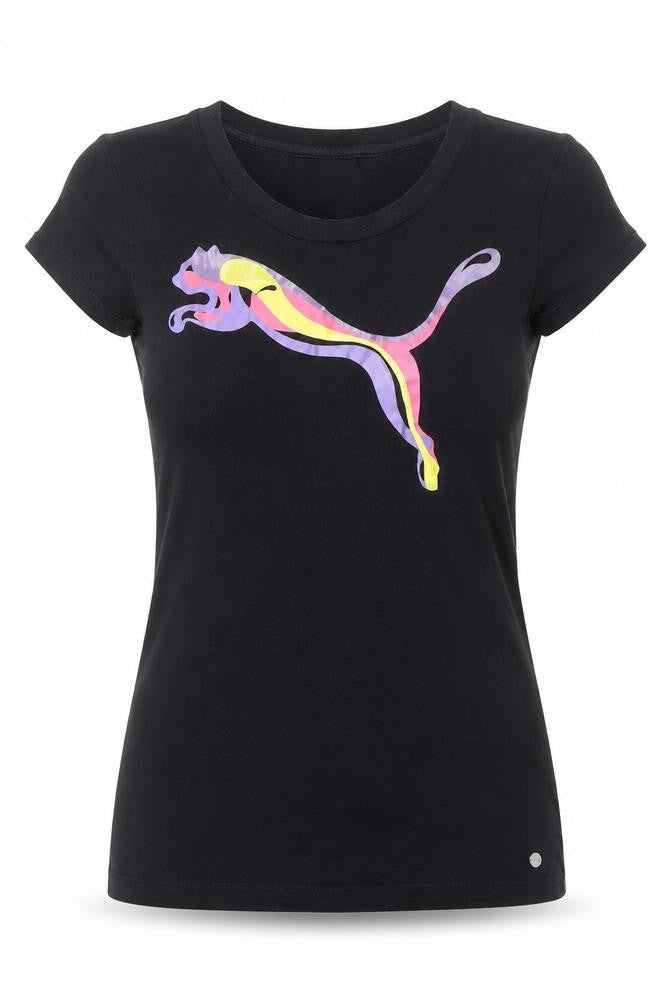 Puma Womens Black Slim Fit Cotton Elastane T-Shirt Size 8