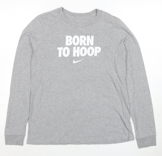 Nike Men's Grey Long Sleeve 'Born To Hoop' Sports T-Shirt Size M