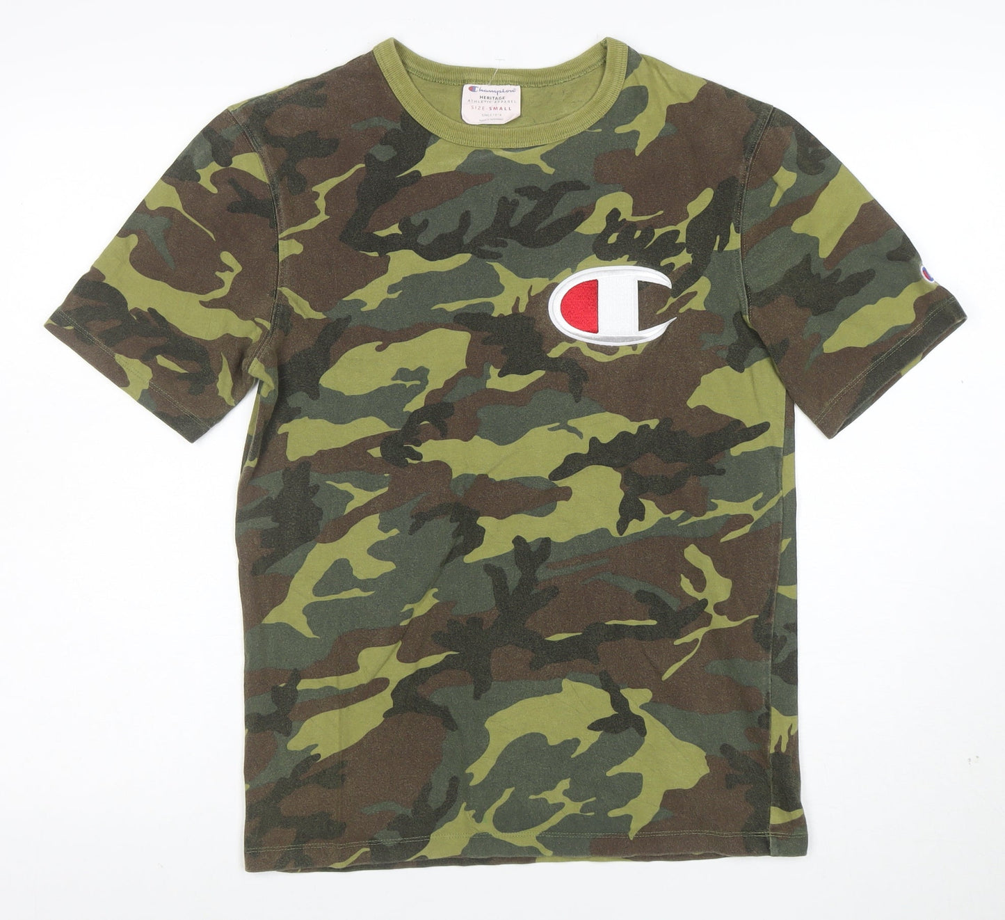 Champion Men's Green Camouflage Crew Neck Cotton T-Shirt Size S