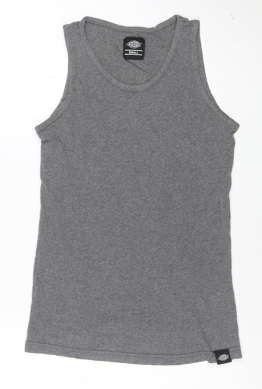 Dickies Men's Grey Sleeveless Ribbed Cotton T-Shirt Small