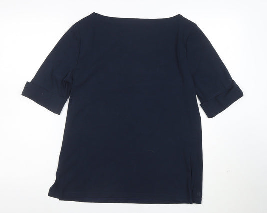 Ralph Lauren Women’s Blue Boat Neck Cotton Stretch T-Shirt XL