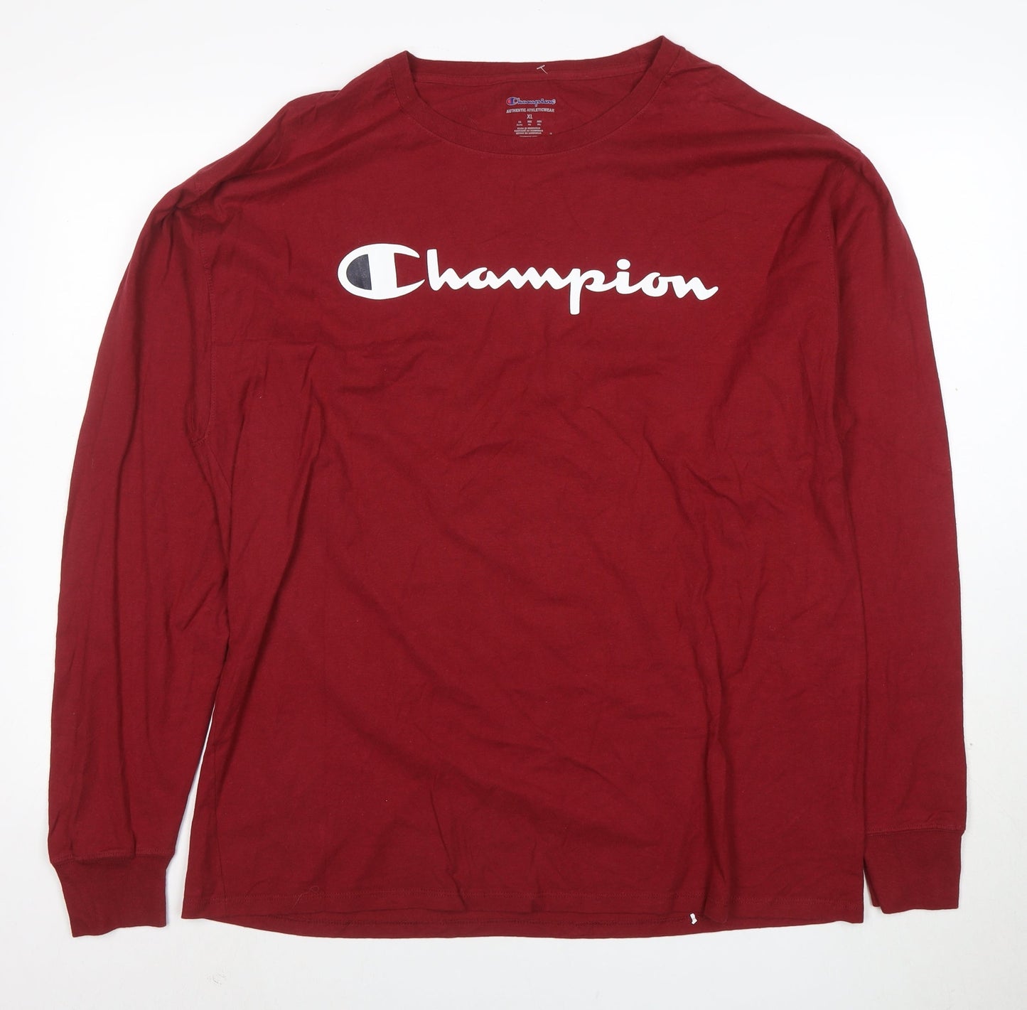 Champion Men's Red XL Long Sleeve Crew Neck Graphic T-Shirt