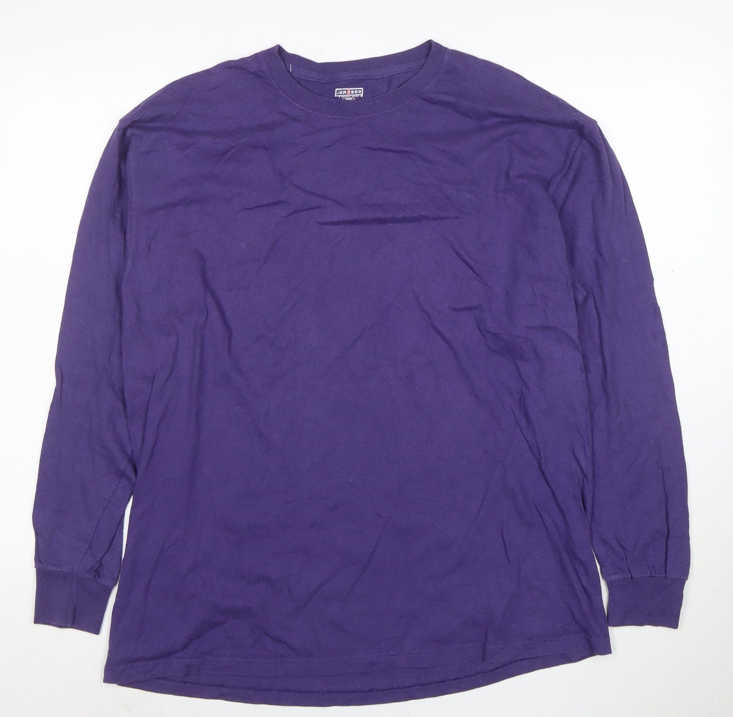 Jerzees Men's Purple Long Sleeve Cotton Crew Neck T-Shirt Size L