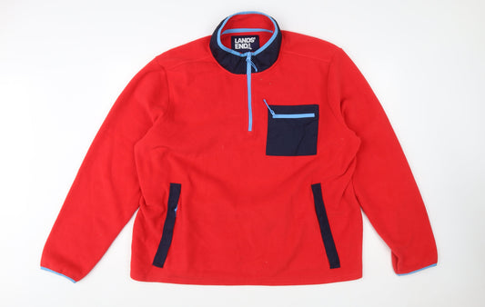 Lands' End Men's Red Fleece 1/2 Zip Pullover Sweatshirt XXL
