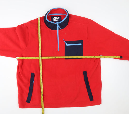 Lands' End Men's Red Fleece 1/2 Zip Pullover Sweatshirt XXL