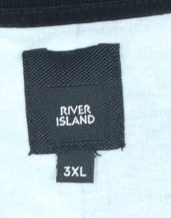 River Island Men's Navy Green Striped Crew Neck T-Shirt 3XL Classic Cotton