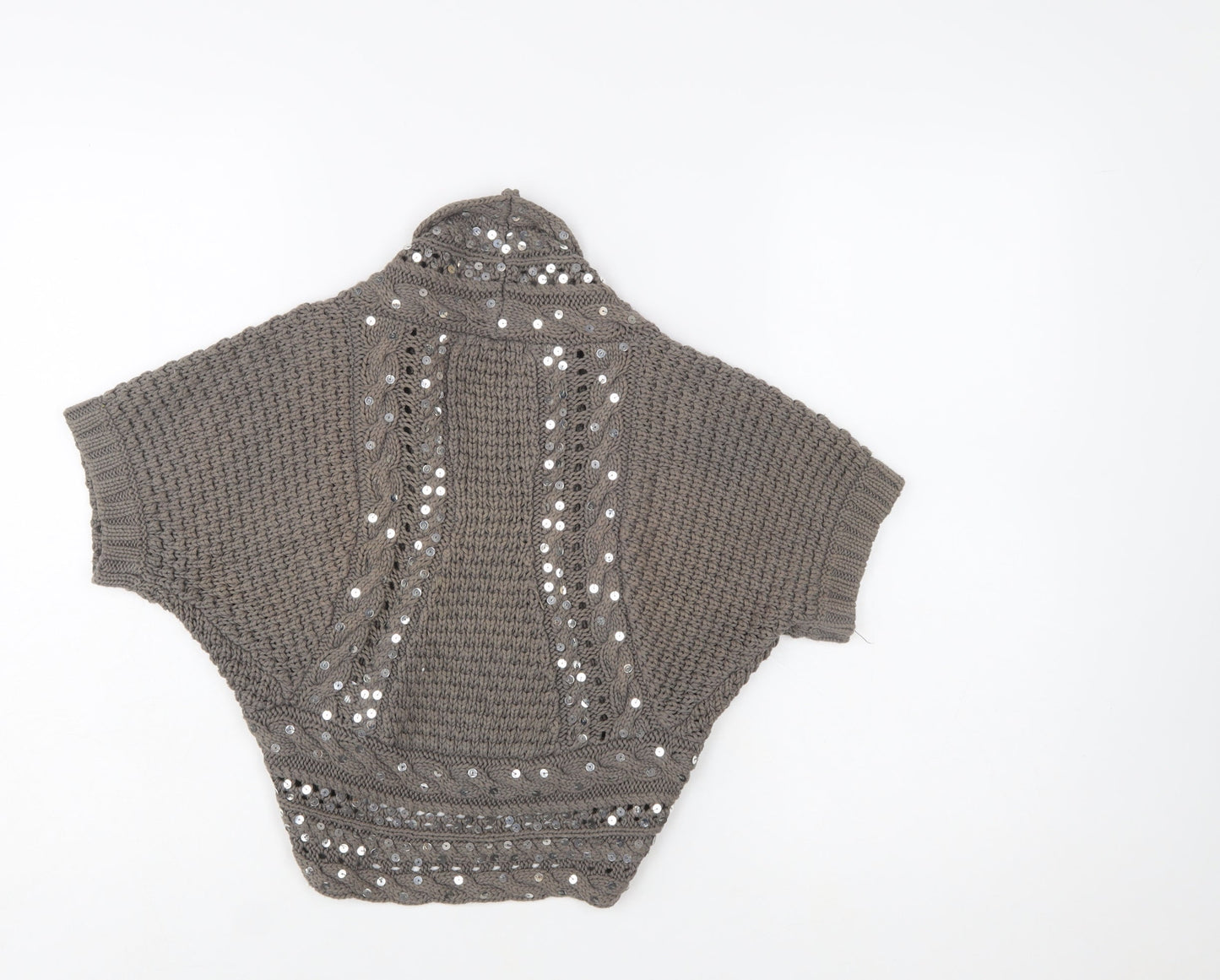 Topshop Women Grey Sequin Knit Shrug Jumper Size 10