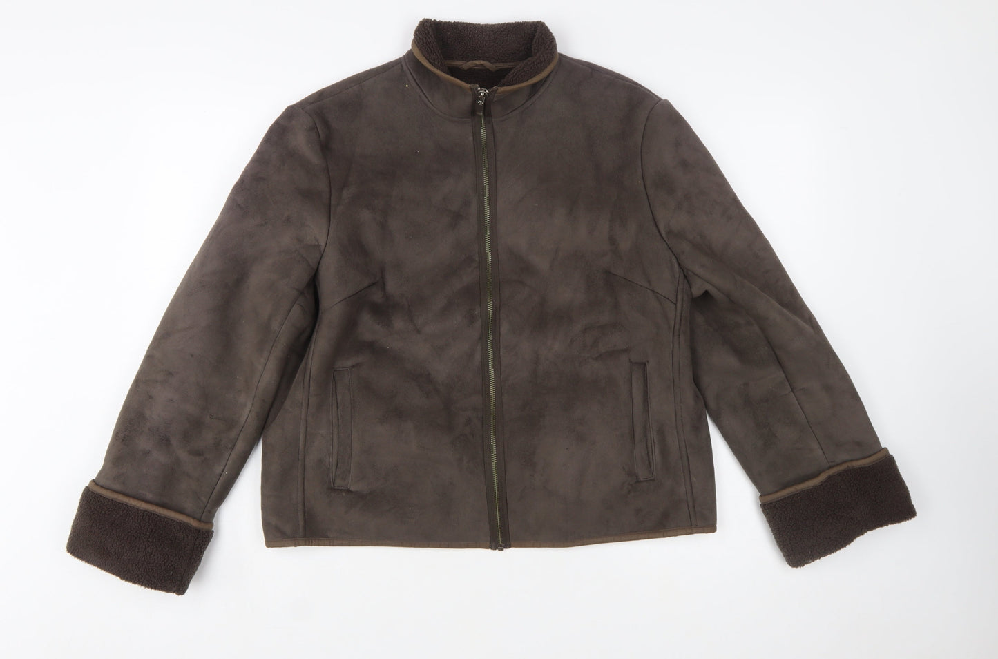 Next Womens Brown Faux Shearling Zip Jacket Size 14