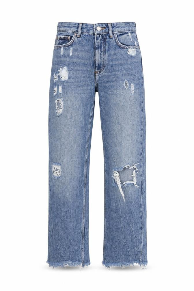 Forever 21 Womens Blue Distressed High Rise Straight Jeans Size 8
