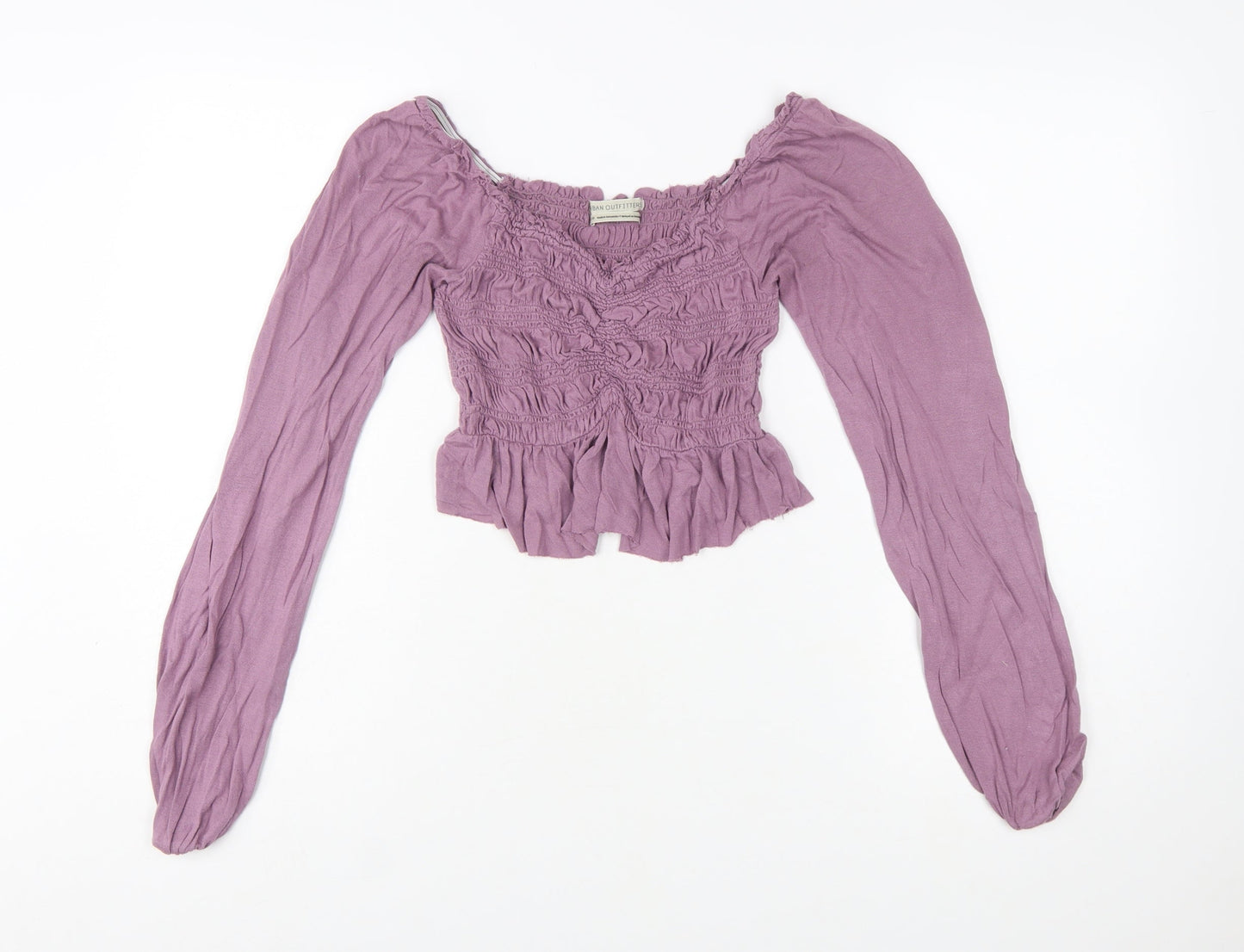 Urban Outfitters Women’s Purple Cropped Smocked Long Sleeve Blouse XS