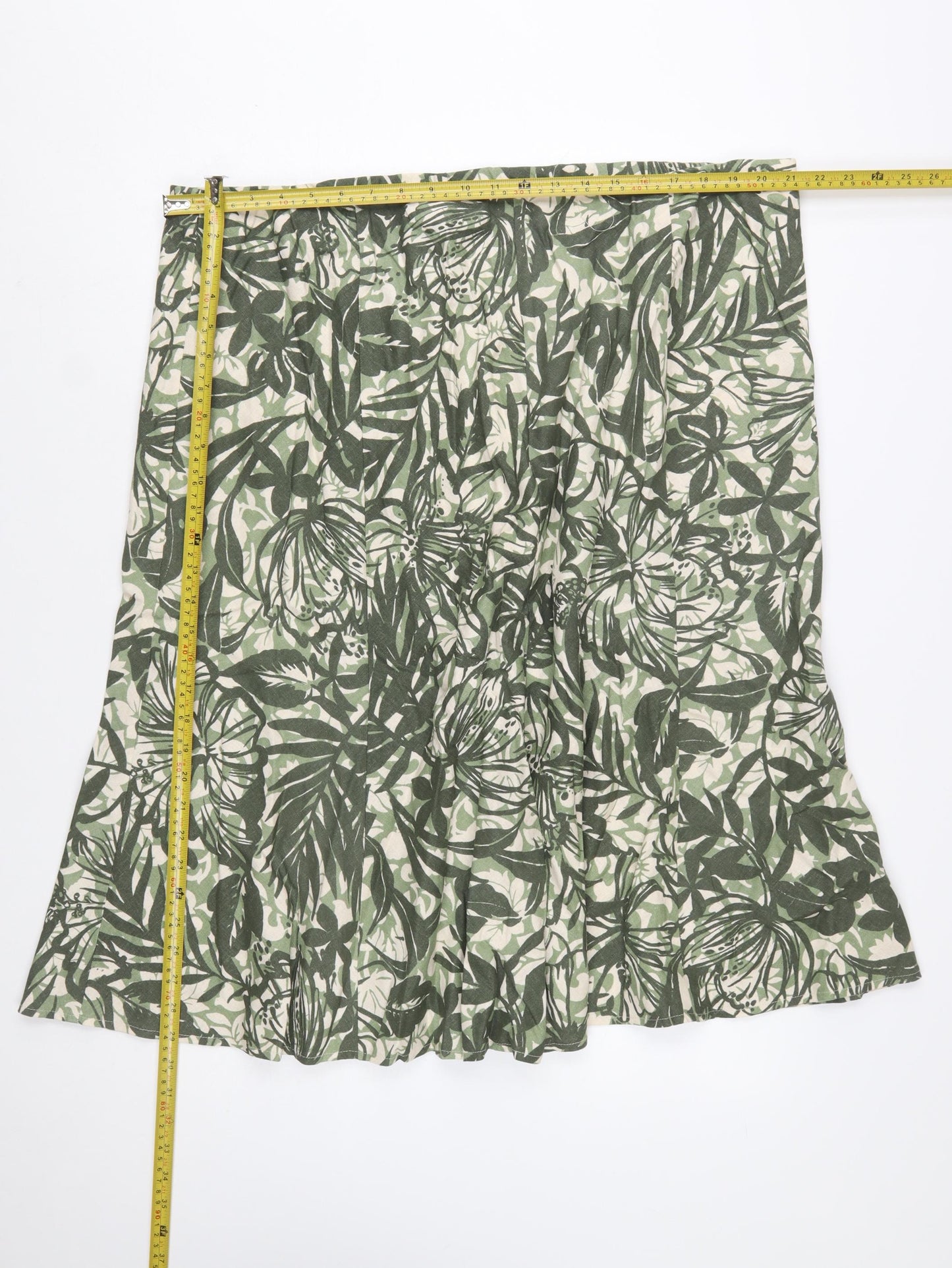 Isle Womens Green Floral Linen Blend A-Line Midi Skirt Size 24