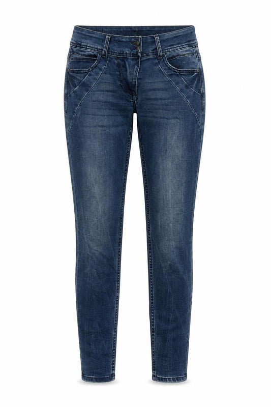 Front view of Cecil women’s blue skinny stretch jeans, size UK 25 slim, fit denim