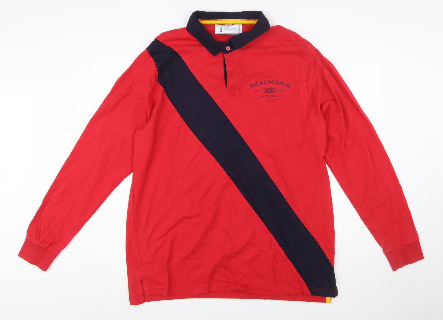 Beaumaris Men's Red 2XL Long Sleeve Colourblock Polo Shirt