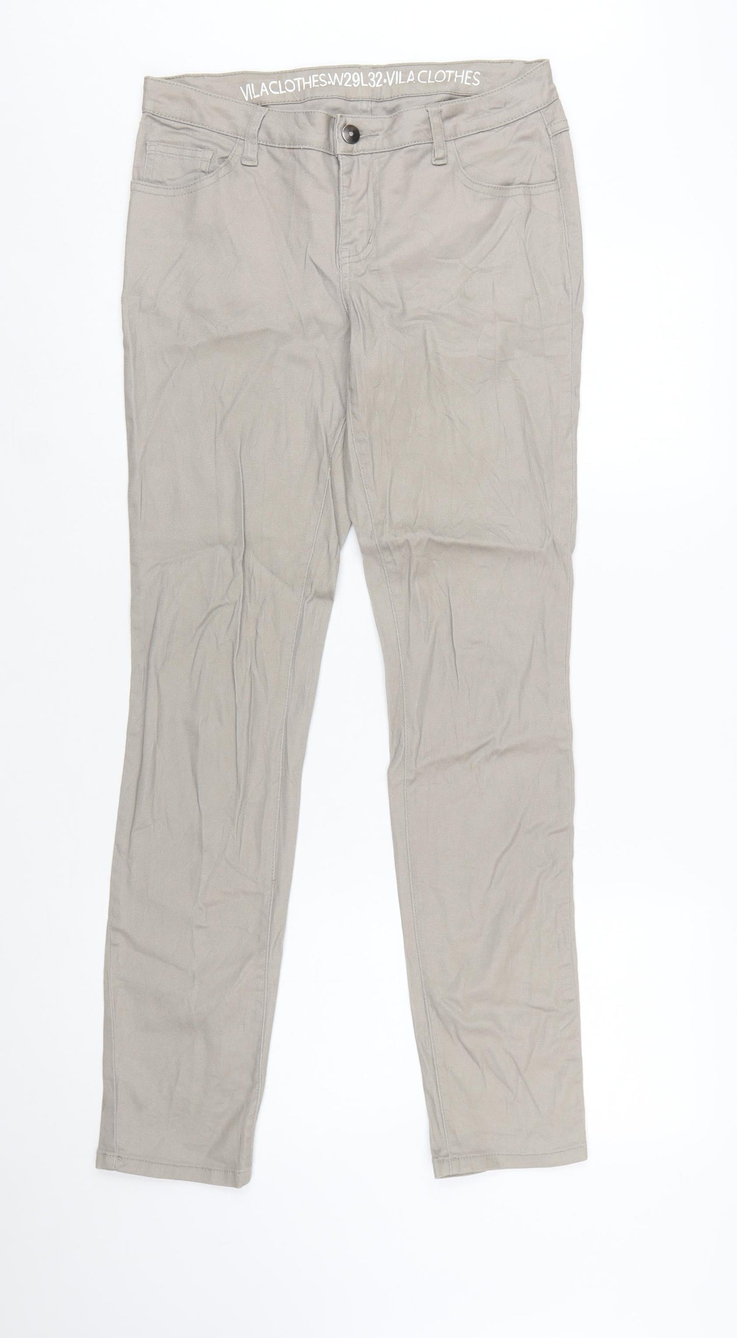 Vila Clothes Women Beige Chino Trousers W29 L32 Slim Fit