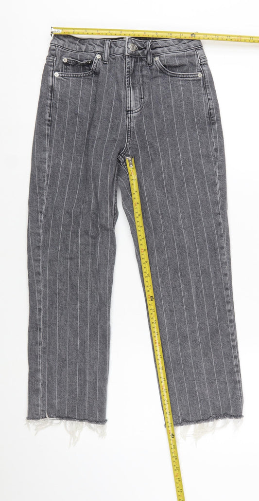 Topshop Women’s Grey Straight Leg Jeans Size 8 Frayed Hem 26W 30L