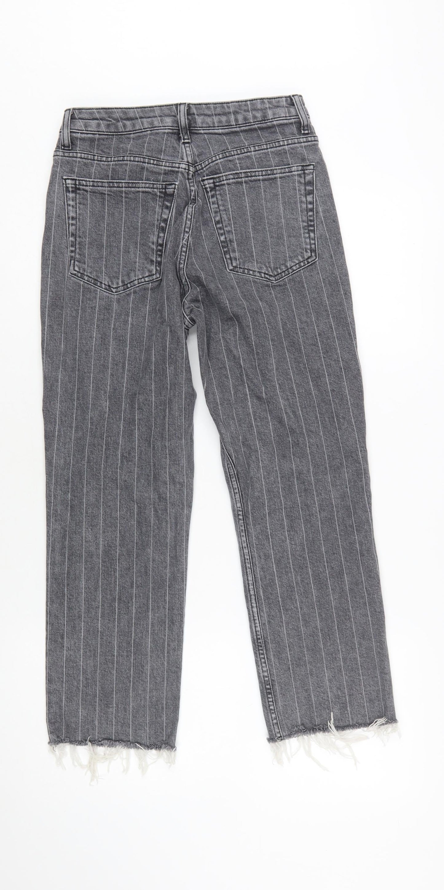 Topshop Women’s Grey Straight Leg Jeans Size 8 Frayed Hem 26W 30L