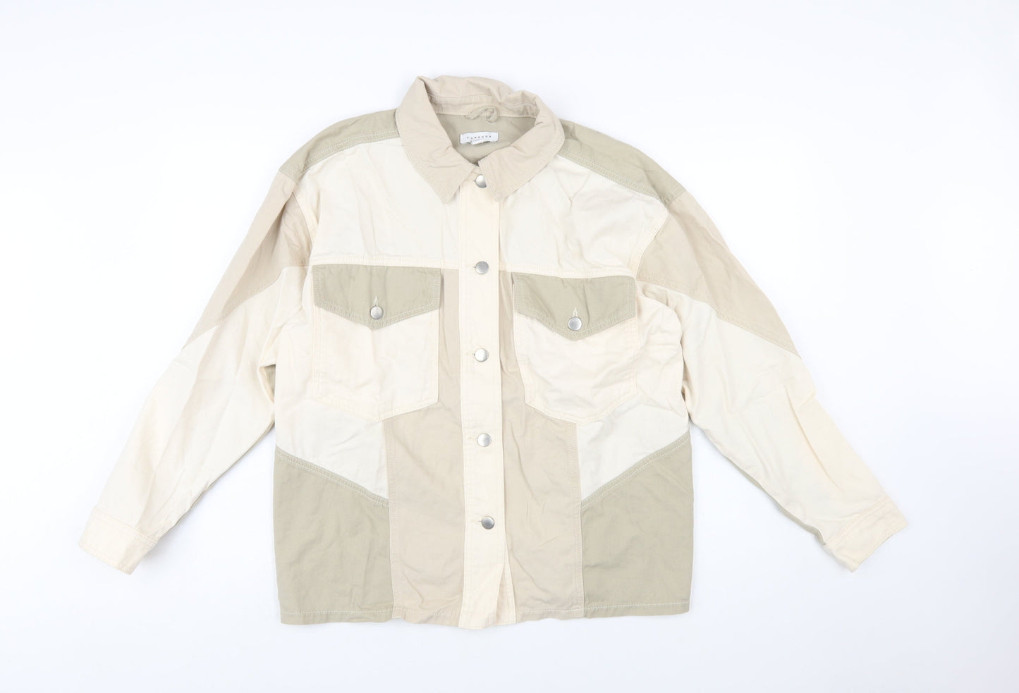 Topshop Women Beige Cotton Panelled Button-Up Jacket M