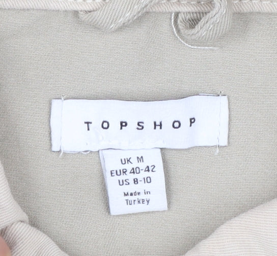 Topshop Women Beige Cotton Panelled Button-Up Jacket M