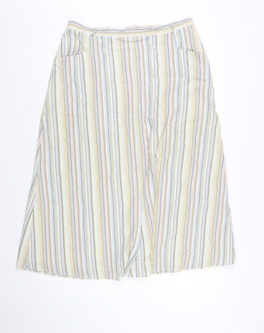 David Nieper Women’s Multicoloured Striped A-Line Linen Midi Skirt Size 16