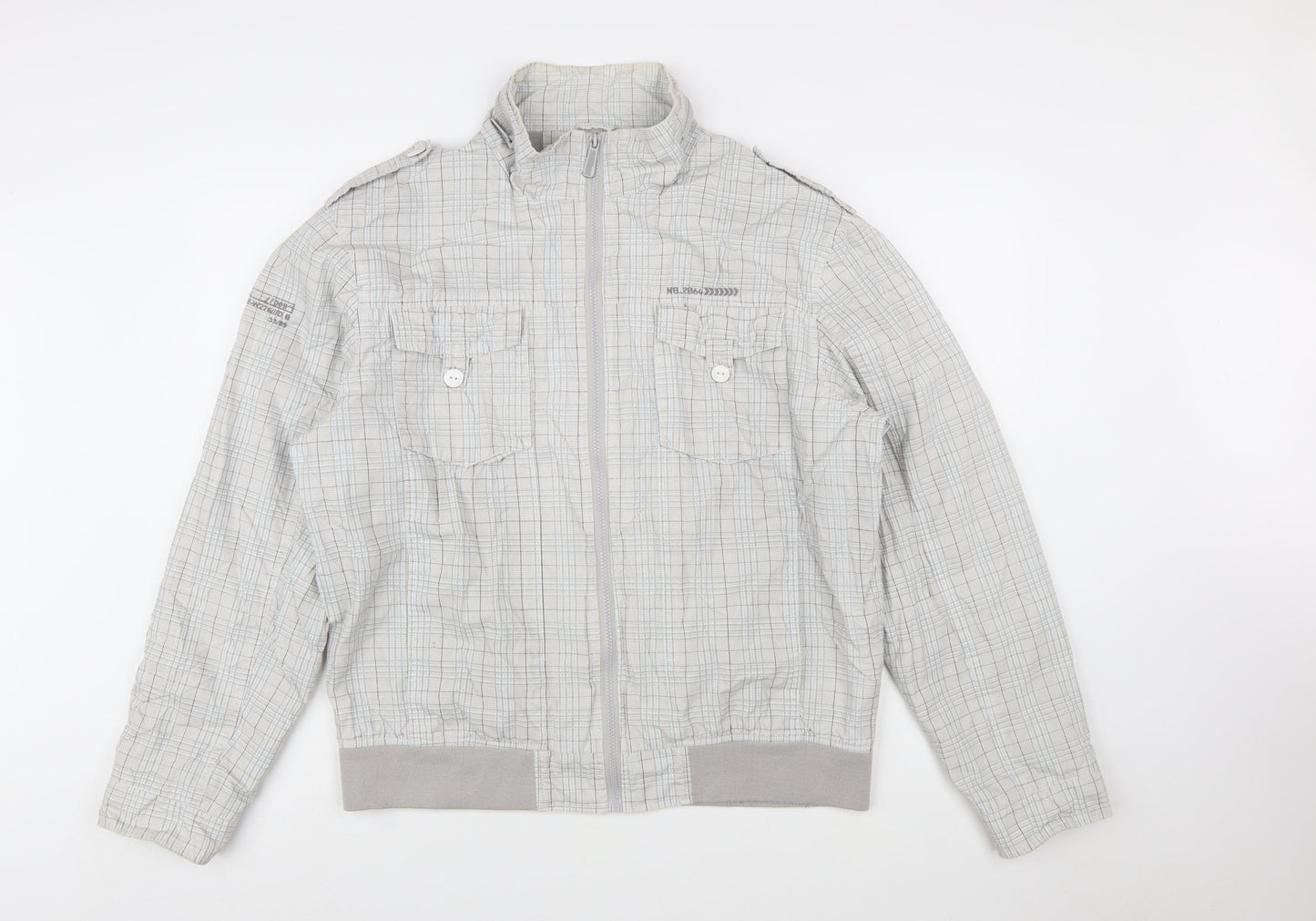 Burton Men's Grey Checked Full Zip Bomber Jacket Size 2XL