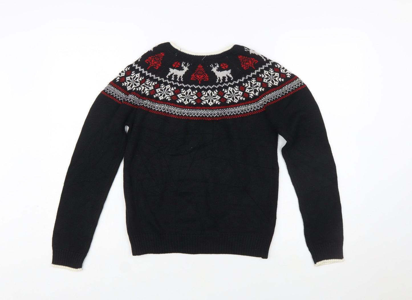 Charter Club Girls Black Christmas Fair Isle Jumper L Cotton Blend