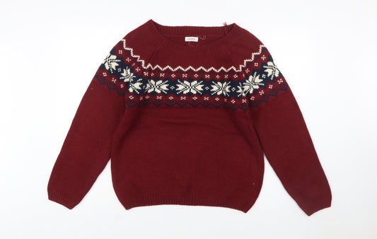 Ardene Womens Red Fair Isle Knit Jumper Size L Winter Pullover