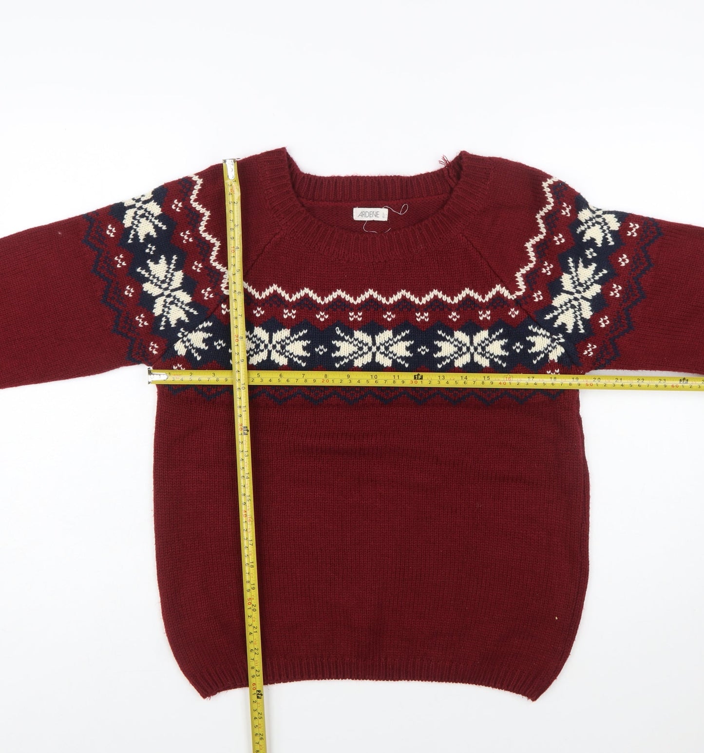 Ardene Womens Red Fair Isle Knit Jumper Size L Winter Pullover