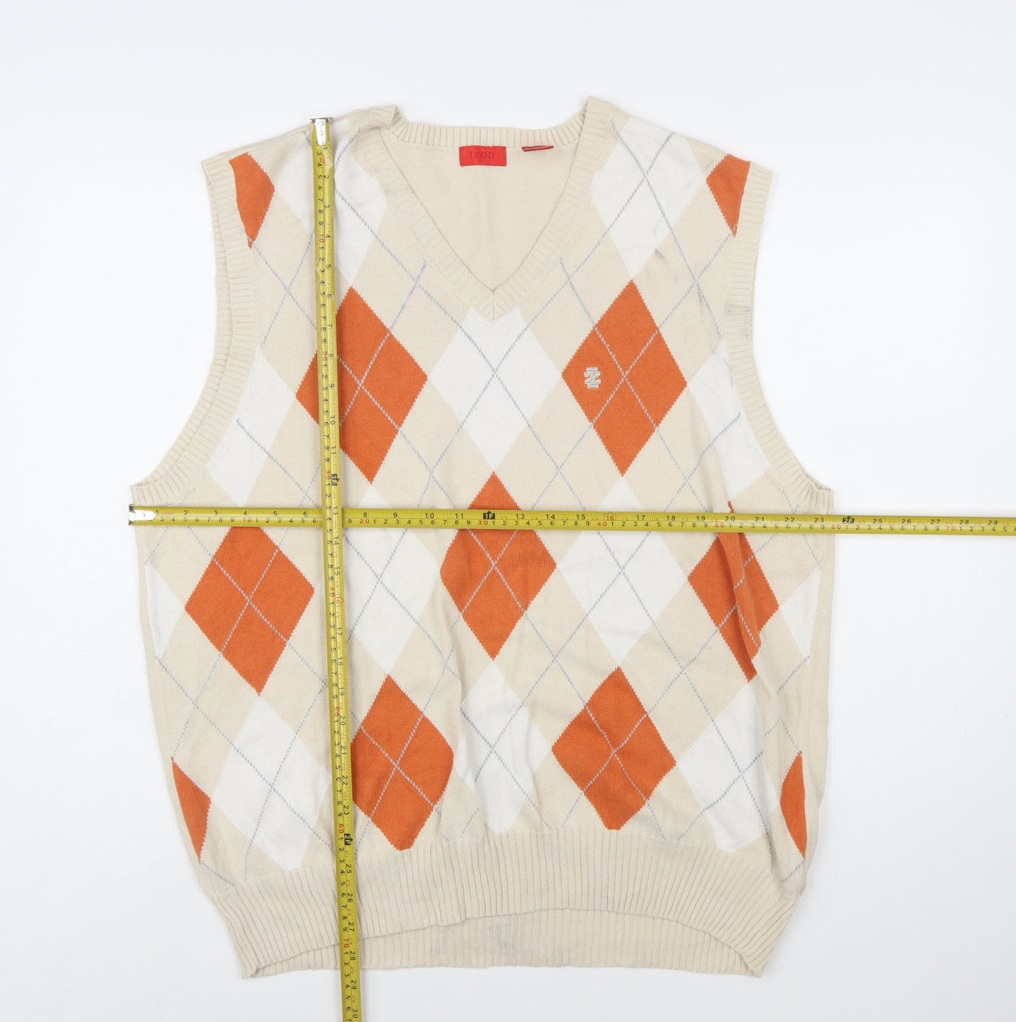 IZOD Womens Beige Argyle V-Neck Cotton Knit Sleeveless Jumper Vest XL