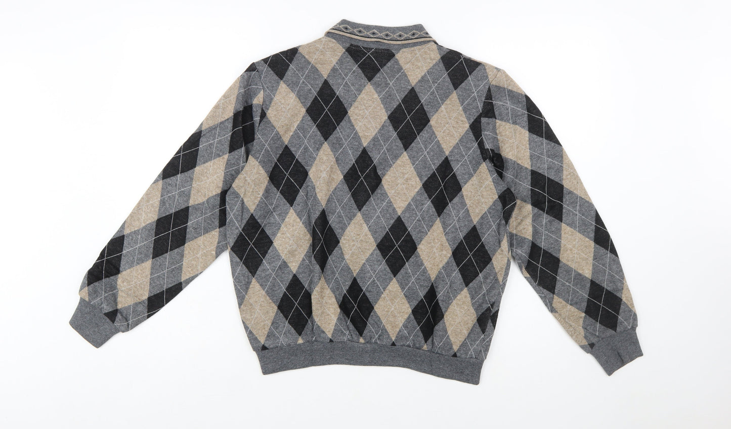 Alfred Dunner Men’s Grey Argyle Collared Henley Knit Jumper S