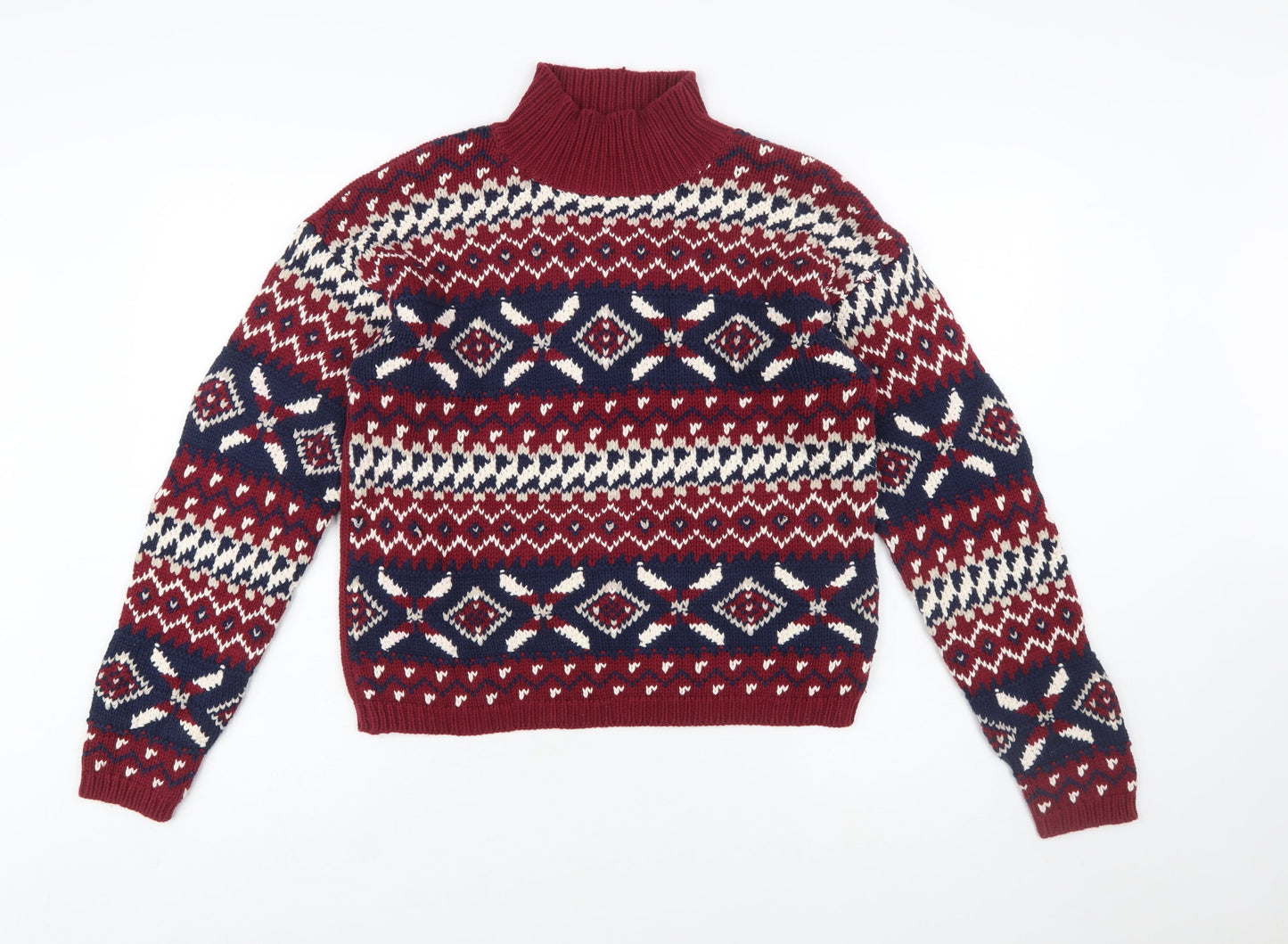 Ricki's Women Multicoloured Fair Isle Cotton High Neck Jumper M