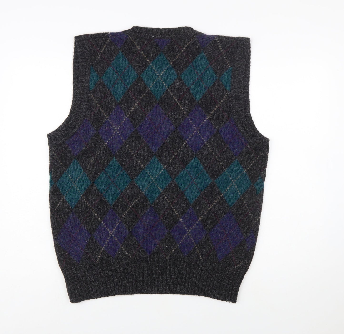 Sero Men's Grey Argyle Wool Sleeveless Vest Jumper L Classic Knit