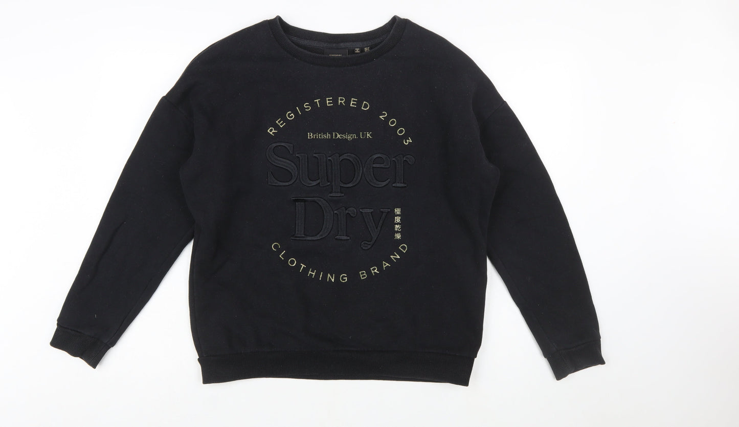 Superdry Women's Black Cotton Blend Pullover Sweatshirt UK 12