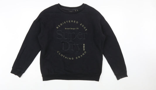 Superdry Women's Black Cotton Blend Pullover Sweatshirt UK 12