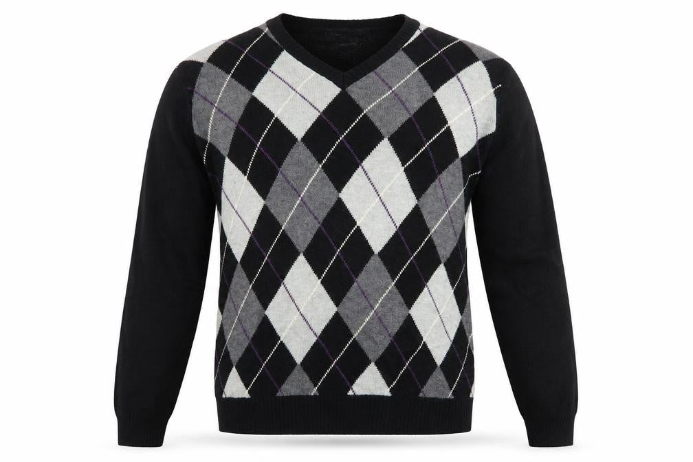 Nautica Men’s Black Argyle V-Neck Wool Blend Jumper XL