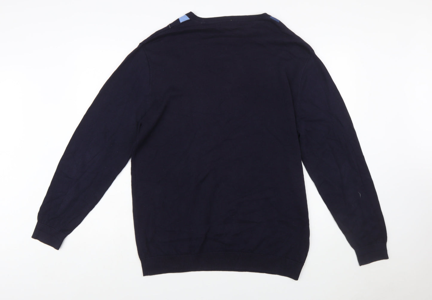 Claiborne Men's Blue Argyle V-Neck Cotton Jumper Size L