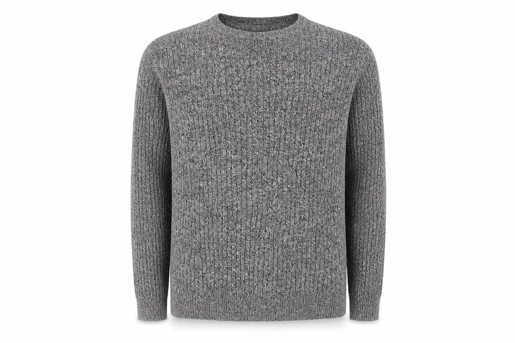 Kim Rogers Men Grey XL Cotton Cable Knit Crew Neck Jumper
