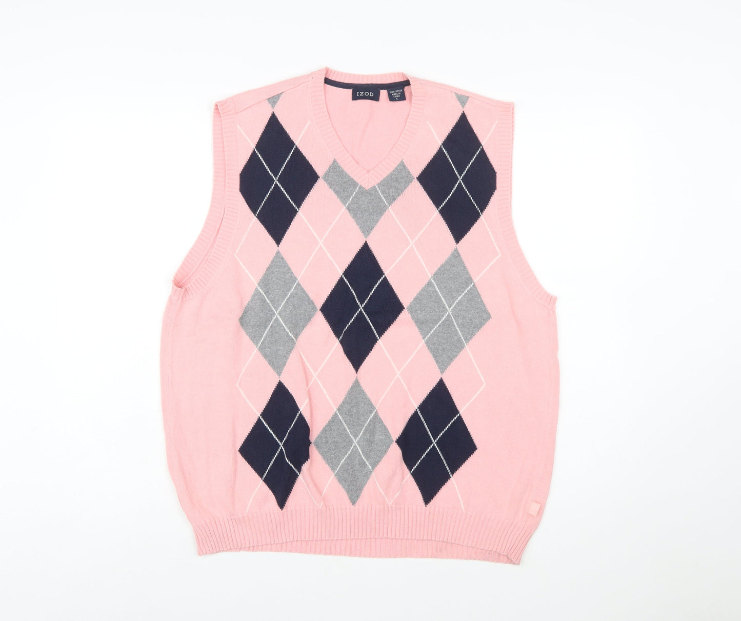 IZOD Men's Pink Argyle V-Neck Cotton Golf Vest Size L