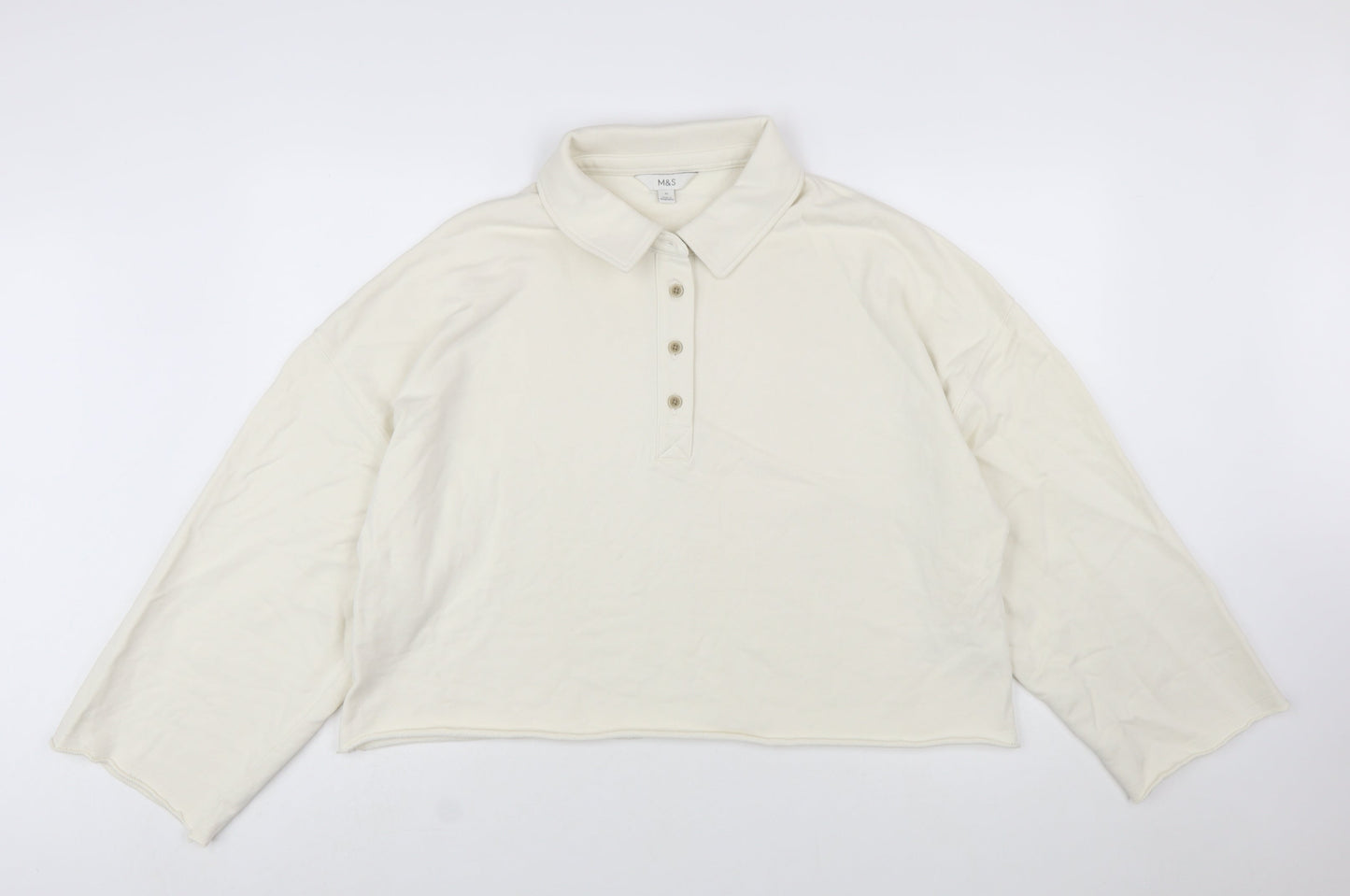 Marks and Spencer Women Ivory Henley Sweatshirt XL Cotton Pullover