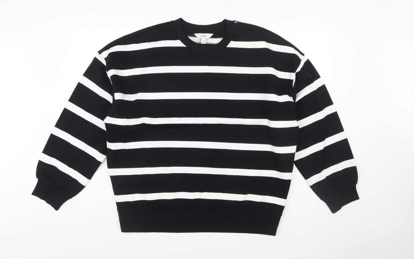 Marks and Spencer Women Black White Striped Pullover Sweatshirt M