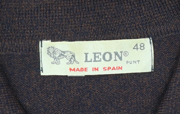 LEON Men’s Brown Wool Blend Collared Full Zip Jumper Size M